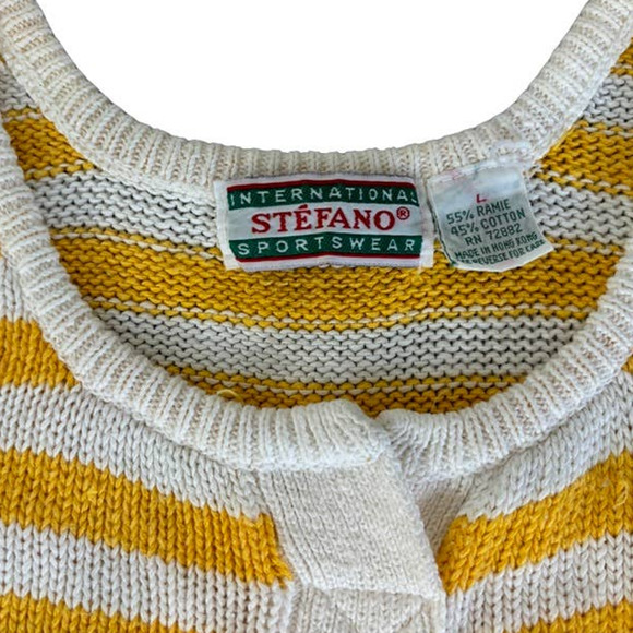Vintage Stefano Cropped Yellow Stripe Button Sweater Tank Shirt 90's Y2K Large - Picture 6 of 6